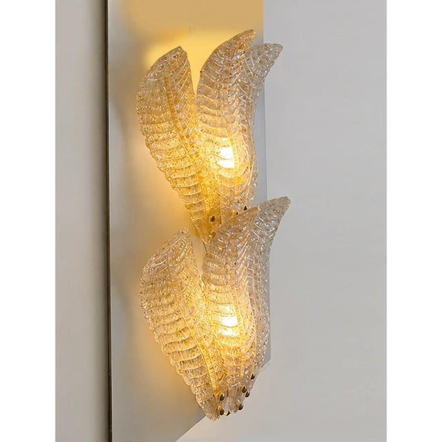 Contemporary Venetian Wall Sconces in Amber Graniglia Leaves Murano Glass by Simoeng for Simoeng, Set of 2 For Sale - Image 3 of 6