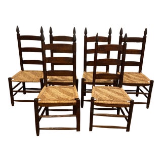 Vintage Hand Hewn Ladderback Dining Chairs Set of 6 For Sale