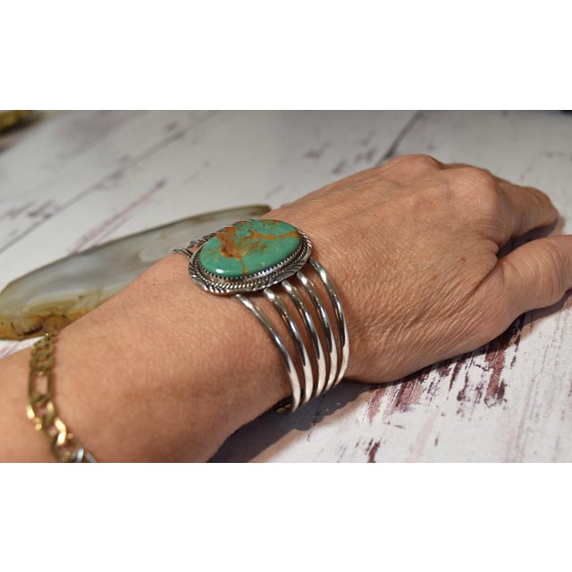 Vintage Native American Navajo Begay Sterling Silver Turquoise Cuff Bracelet For Sale - Image 17 of 18