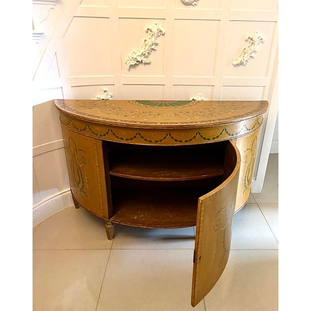 19th Century Large Antique Georgian Sheraton Satinwood Hand Painted Cabinet Sideboard, 1800 For Sale - Image 5 of 18