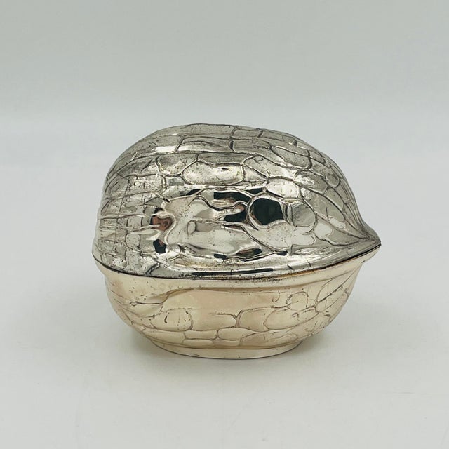 1970s Silverplate Walnut Shaped Trinket Box Gold Interior For Sale - Image 9 of 13