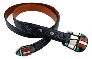 Rare Native American Zuni C & D Cooche Cooeyate Signed Inlay Sterling 2 Pc Ranger Lizard Belt