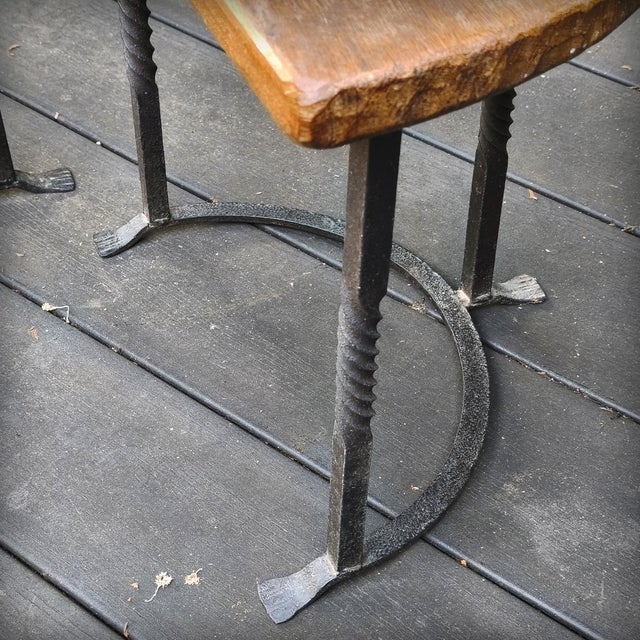 Vintage Side Tables in Wrought Iron and Oak, France, 1930s, Set of 2 For Sale - Image 9 of 18