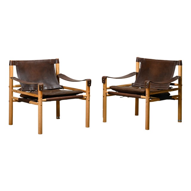 Sirocco Safari Lounge Chairs in Dark Brown Leather and Ash by Arne Norell for Arne Norell Ab, 1970s, Set of 2 For Sale