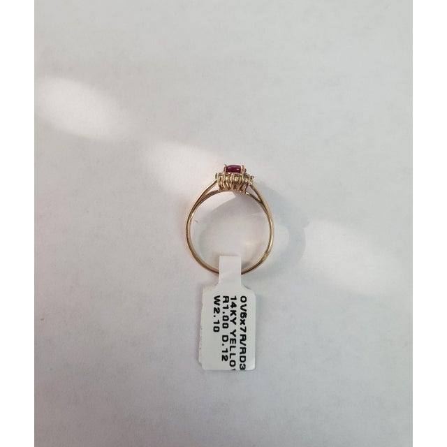 Contemporary Diamond Ruby Halo Ring .60cttw 14K Yellow Gold, Size 9 For Sale - Image 3 of 3