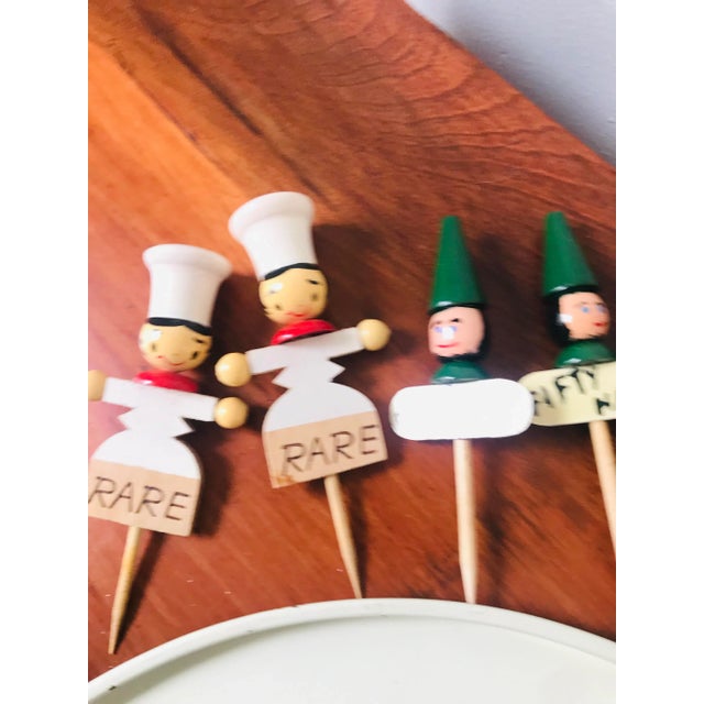 Metal Mid Century Modern Kitschy Lithograph Metal Bbq Platter and Wood Meat Picks For Sale - Image 7 of 12