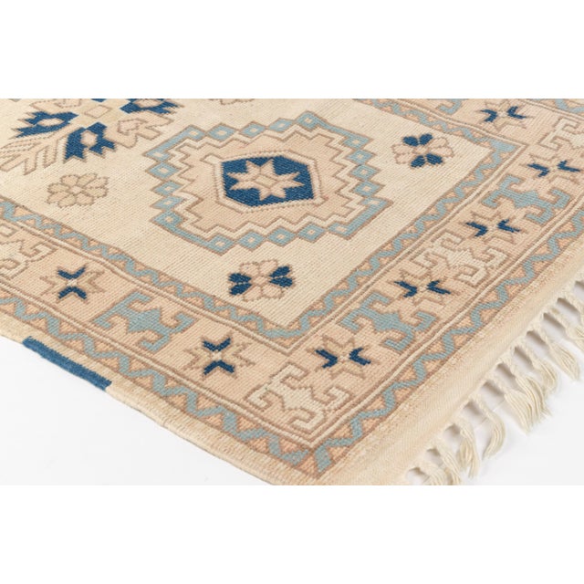 Blue and Cream Turkish Vintage Rug For Sale - Image 6 of 10