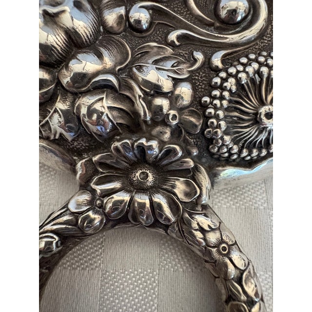 19th Century Art Nouveau Sterling Silver Repousse Hand Mirror For Sale - Image 10 of 11
