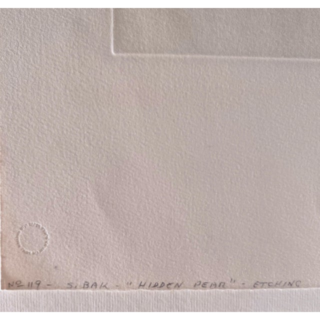 Black Samuel Bak, Samuel Bak Surrealist Etching Israeli Bezalel Artist "Hidden Pear", Fruit Bowl For Sale - Image 8 of 10