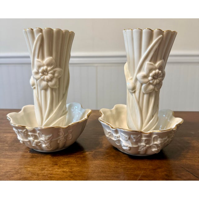 Late 20th Century Set of 4, Lenox Certified Ivory Daffodil Vases For Sale - Image 10 of 12