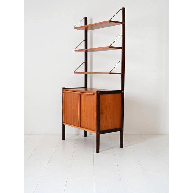 Vintage Scandinavian Bookcase with Pull-Out Desk and Brass Pulls, 1960s For Sale - Image 4 of 9
