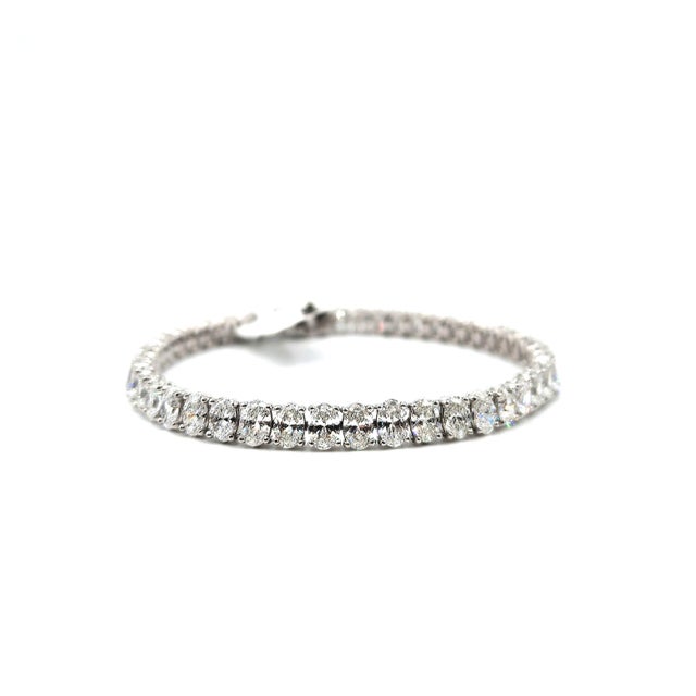 Silver 12.21 Ct Oval Cut Diamond Tennis Bracelet For Sale - Image 8 of 8