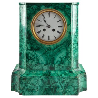 French Malachite Mantel Clock by Vincenti & Cie, Paris, circa 1855 For Sale