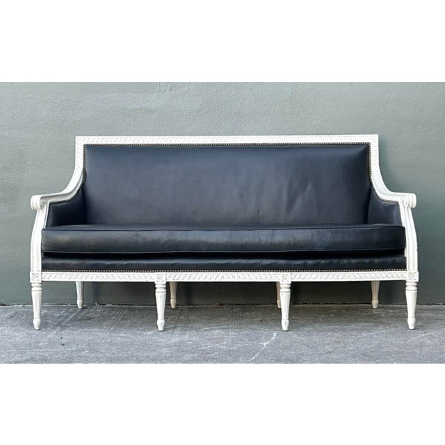 Vintage Oly “Hanna” Leather Louis XVI Style Sofa For Sale - Image 10 of 12