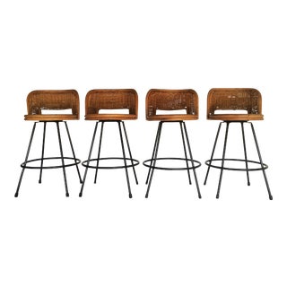Vintage Rattan Swivel Counter Stools - Set of 4 For Sale