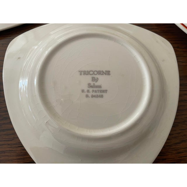 1920s Art Deco Salem Tricorne Streamline Mandarin Orange Dinnerware Place Setting for 4 - 28 Piece For Sale - Image 10 of 12