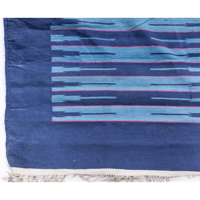 Vintage Indian Blue Dhurrie Rug Doris Leslie Blau For Sale In New York - Image 6 of 9