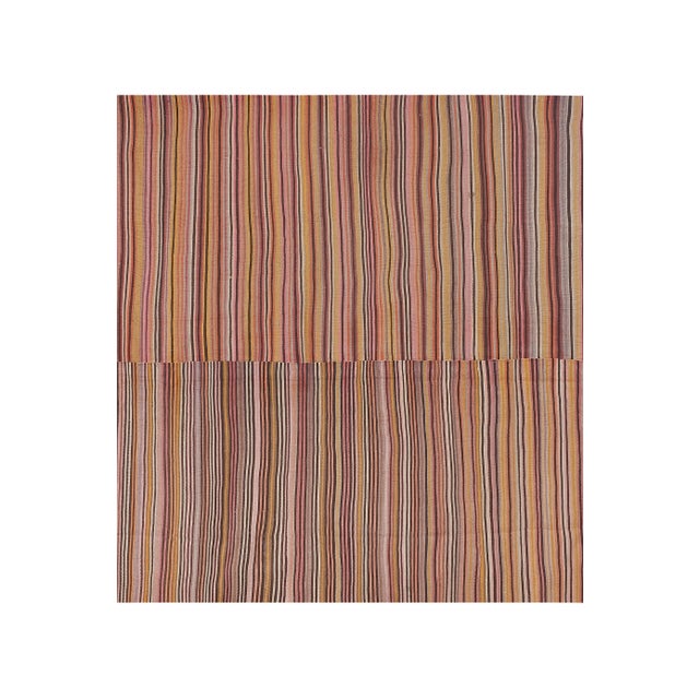 1960s Vintage Oversize Striped Turkish Kilim Rug 9'4'' X 9'10'' For Sale - Image 4 of 13