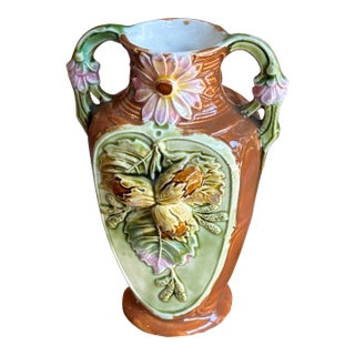 Antique French Majolica Vase- Acorn Motif For Sale