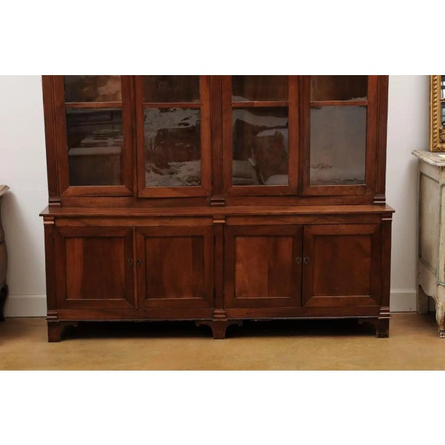 French 1880s Louis XVI Style Wood Bookcase with Glass Doors and Doric