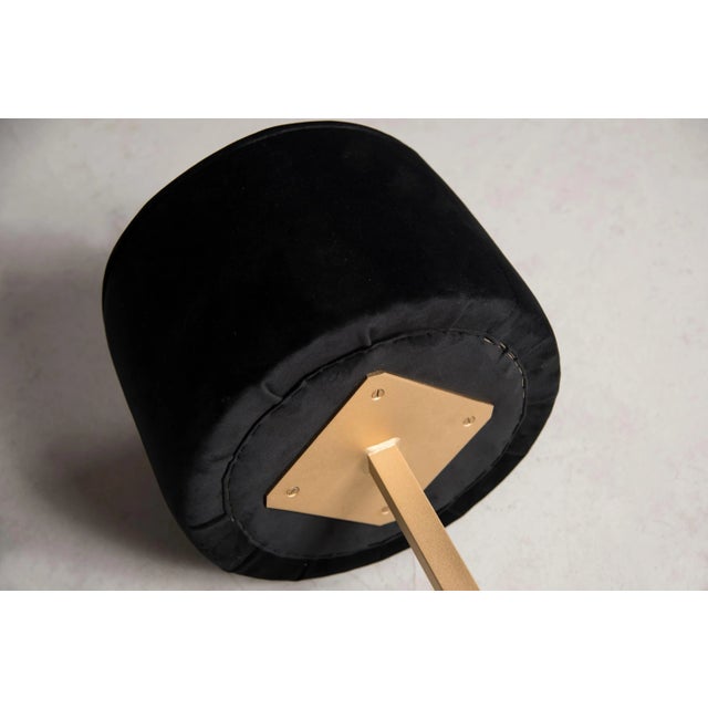 Black Stool with Brass Base and Black Velvet Upholstery, 1970s For Sale - Image 8 of 12