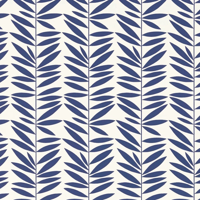 Mid-Century Modern Sample - Schumacher Leaf Stripe Wallpaper in Marine For Sale - Image 3 of 3