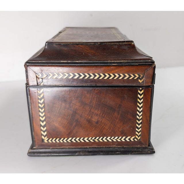 19th Century English Regency Sarcophagus Form Tea Caddy Box With Inlay For Sale In New York - Image 6 of 14