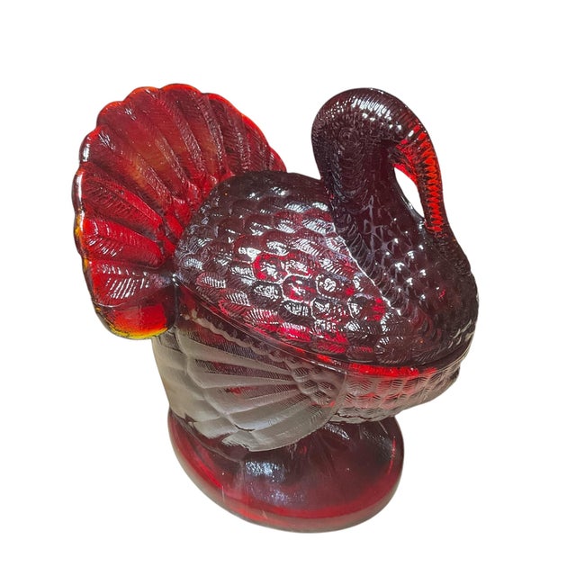 Ruby Red 1960s Vintage Le Smith Ruby Red Amberina Glass Turkey Candy Dish With Lid For Sale - Image 8 of 12