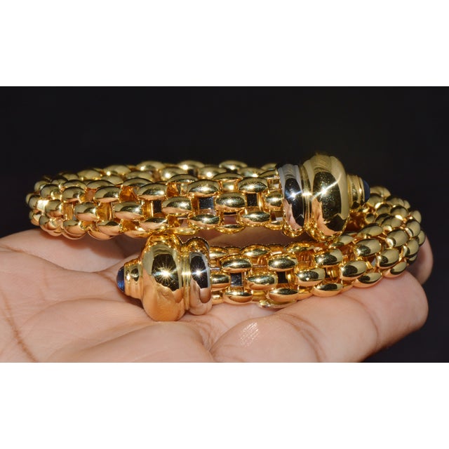 Late 20th Century Rare Fope Flex’it Blue Sapphire Woven Wrap Bangle Bracelet in 18k Yellow & White Gold For Sale - Image 11 of 17