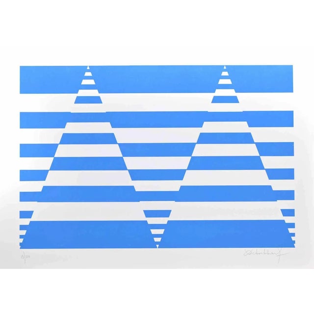 Victor Debach, Blue Composition, Screen Print, 1970s For Sale