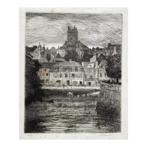 1908 Adolphe Beaufrere Quimperlé in Evening Etching