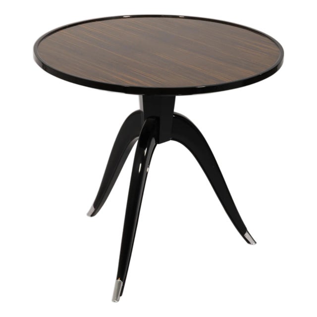 Vintage 3 Legged Macassar and Ebony Wood Side Table in the Style of Ruhlman For Sale