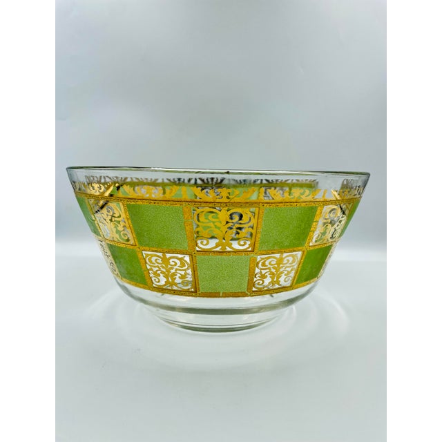Mid 20th Century Mid-Century Modern Culver Prado 22k Gold & Green Glass Serving Bowl For Sale In Los Angeles - Image 6 of 10
