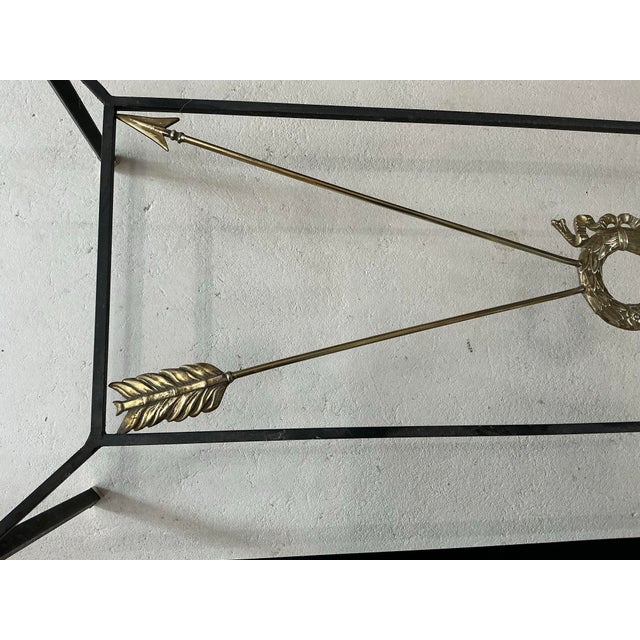 Metal Vintage Neoclassical Style Iron and Brass Glass Top Coffee Table For Sale - Image 7 of 12