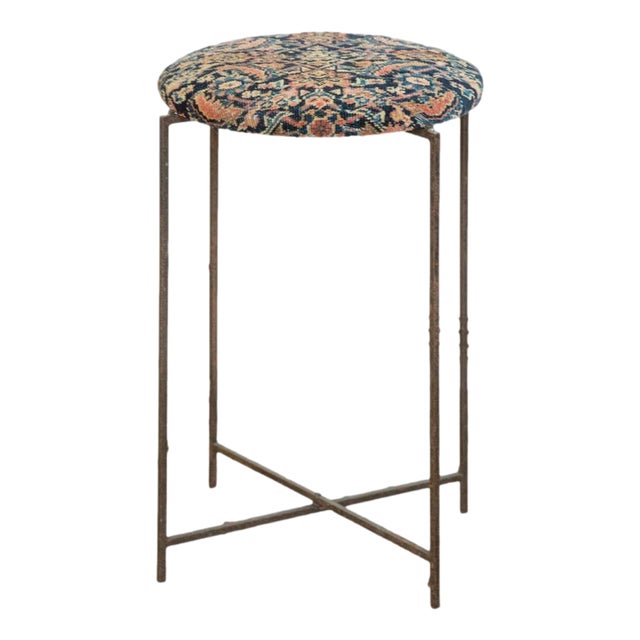 Reclaimed Antique Rug Fragment Side Table Stand 2 of 7 For Sale