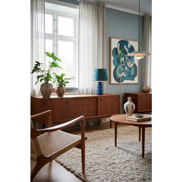 Mid-Century Modern Danish Blue and Green Ceramic Table Lamp by Lyskær Belysning, 1960s For Sale - Image 9 of 12