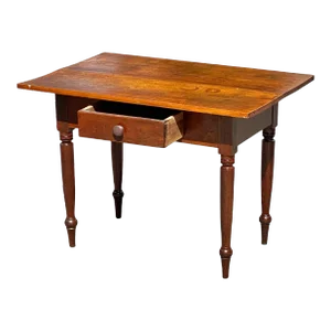 Early 19th Century Antique Queen Anne Pennsylvania Walnut Country Tavern Table With Center Drawer