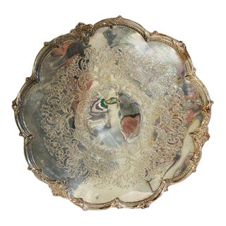 Vintage 1960s Silver Plate Serving Tray For Sale