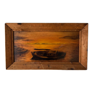 1976 Dyrick A. Schaefer “Sunset Boat on the Bay” Wood Art Panel