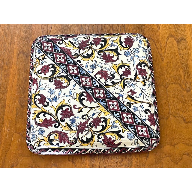 Vintage Earthenware Trivet with Cornflowers and Acanthus Leaves from Gien, France, 1960s For Sale - Image 4 of 5