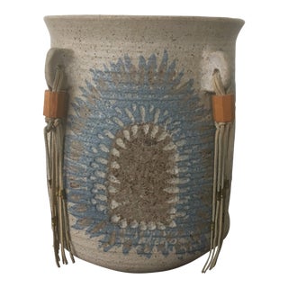 Vintage Mid Century Feather Native American Style Pottery Planter For Sale