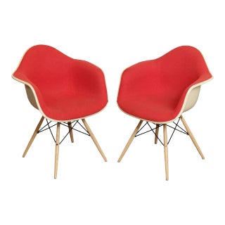 Early 21st Century Eames Upholstered Molded Fiberglass Armchairs - A Pair For Sale