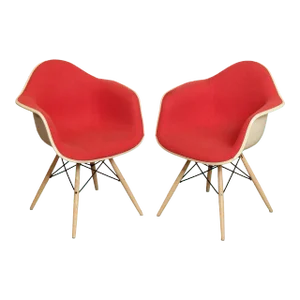Early 21st Century Eames Upholstered Molded Fiberglass Armchairs - A Pair