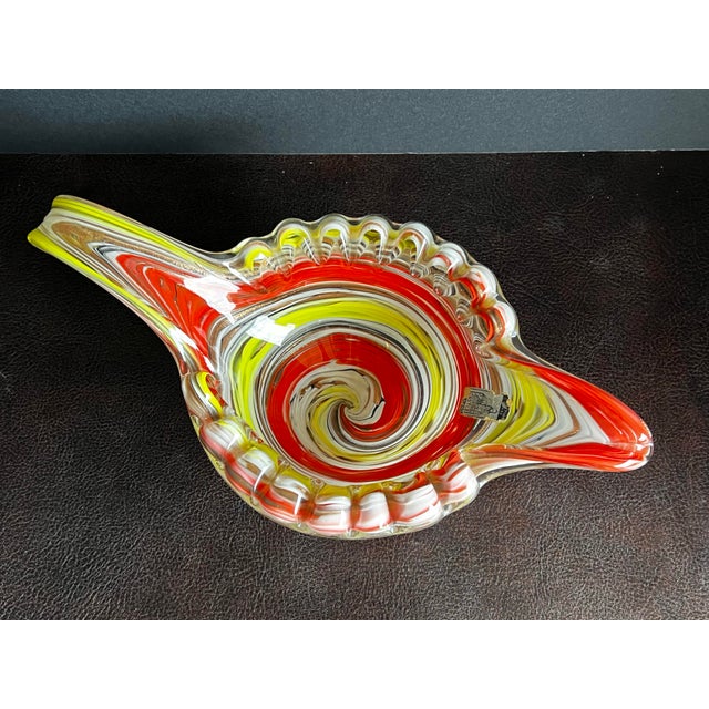 Murano Vintage C1950s Fratelli Toso Murano Art Glass Orange and Yellow Swirl Candy Dish For Sale - Image 4 of 12