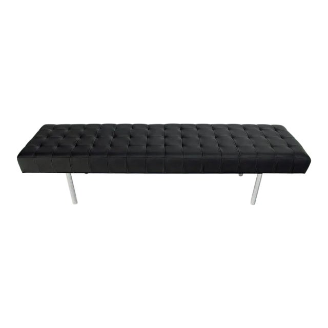 Metal Tufted Black Upholstery Long Modern Bench on Chrome Cylinder Legs For Sale - Image 7 of 7