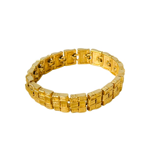 Gold Vintage Napier Gold-Tone Nugget Link Bracelet | Mid-Century Textured Geometric Statement Jewelry For Sale - Image 8 of 8
