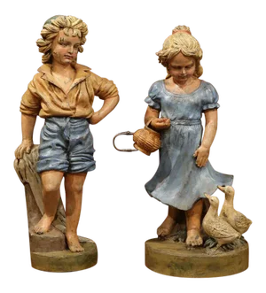 Pair of Mid-Century French Painted Iron Garden Statues of Children Sculptures