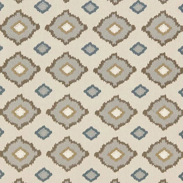 Schumacher X Martyn Lawrence Bullard Sikar Embroidery Fabric in Flax For Sale