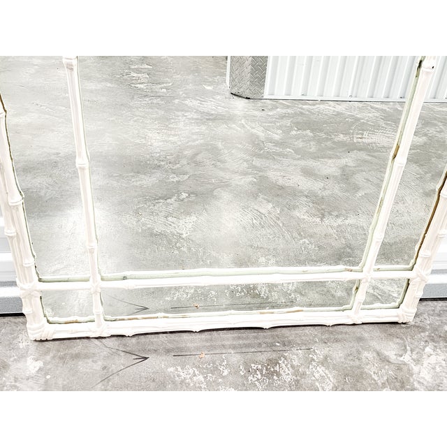 1950s Mid Century Faux Bamboo White Painted Mirror For Sale - Image 5 of 12