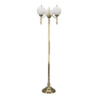 Vintage Czechoslovak Floor Lamp in Brass with Milky Glass Shades, 1970s For Sale